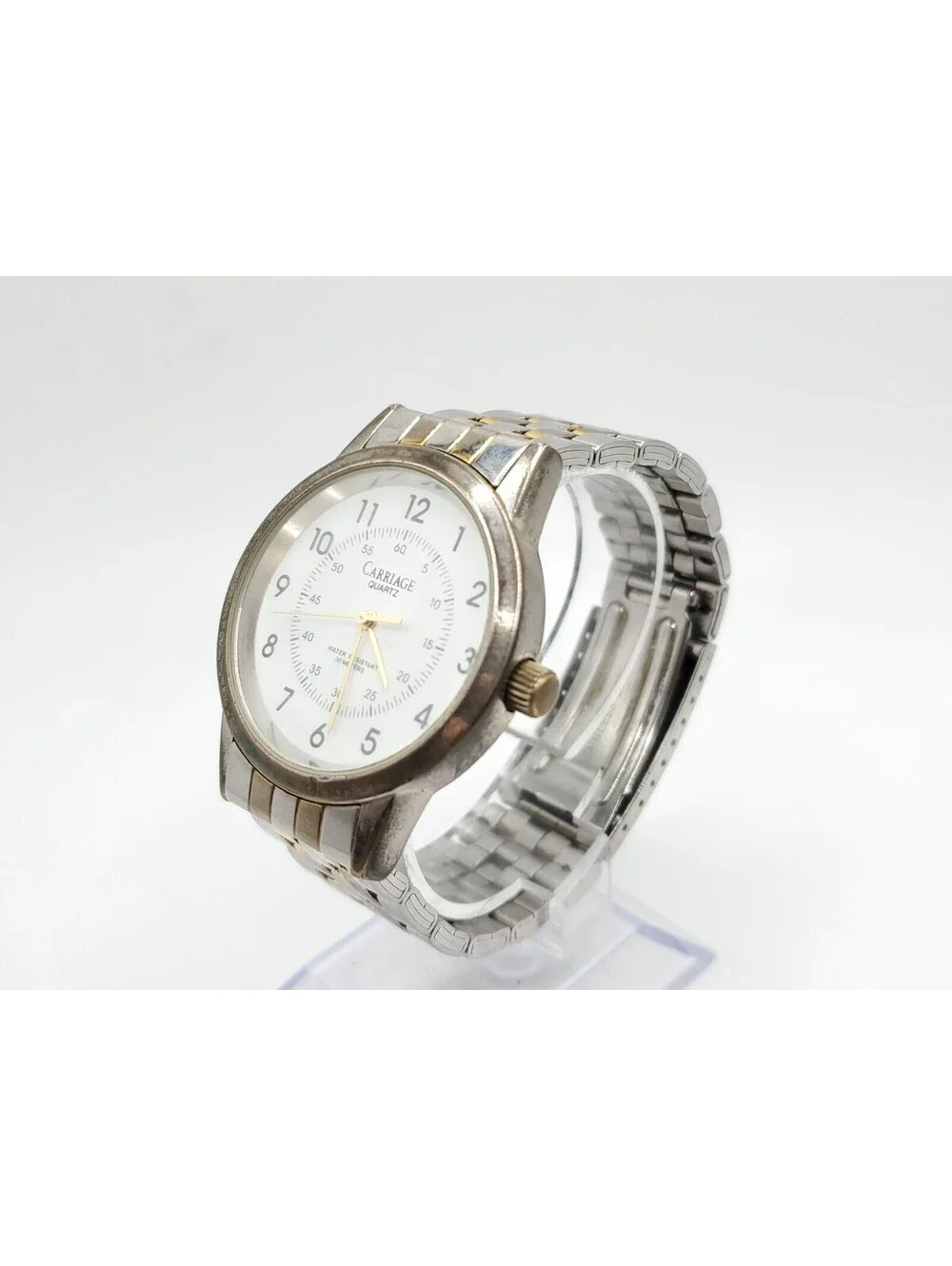 2004 Timex Carriage Quartz Watch Mens New Battery Two-Tone White Dial 36mm